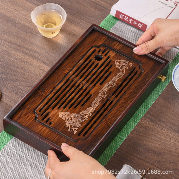 Tea tray Household tray Imitation ebony bamboo tray Tea ceremony tea table Kung fu tea set Tea tray Japanese modern tea plate - 图片 2